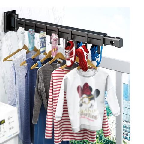 Triple Wall Mounted Foldable Clothes Hanger Rack Black