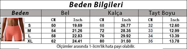 YÜKSEK BEL DİKİŞSİZ KISA TAYT Beden Tablosu