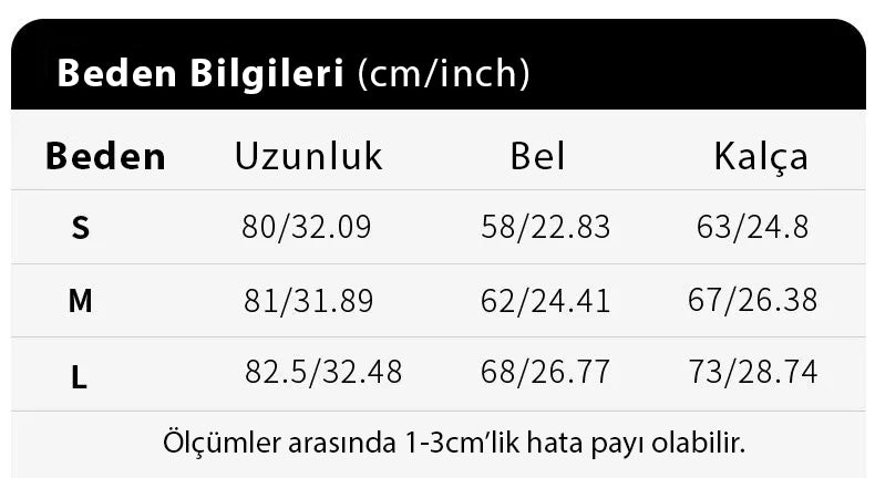 YÜKSEK BEL DİKİŞSİZ TOPARLAYICI TAYT beden tablosu