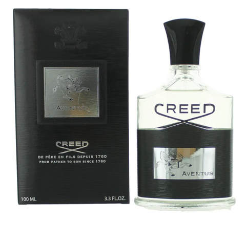 3.4 oz or 100 mL bottle and packaging for the creed aventus cologne