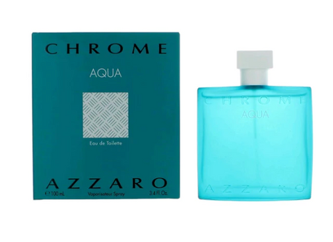 3.4 oz blue bottle of Chrome Aqua By Azzaro