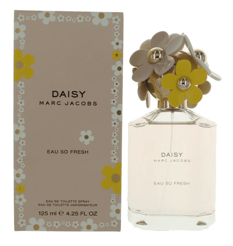 4.2 oz bottle of Daisy Eau So Fresh By Marc Jacobs with a flowery cap