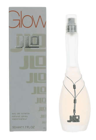 bottle of glow perfume with a chain that says JLo