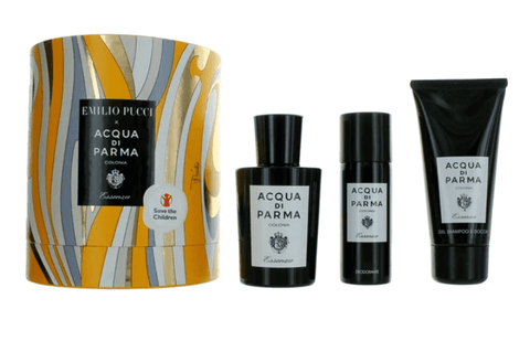 3 piece acqua di parma colognia essenza gift set including cologne, deodorant, and shampoo