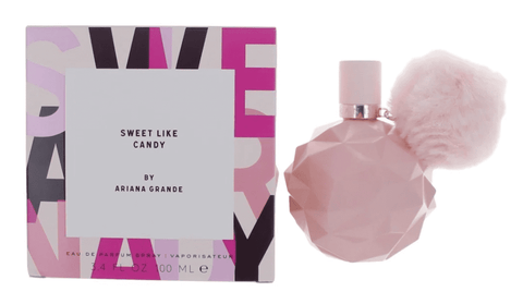 3.4 oz pink bottle of ariana grande's sweet like a candy perfume