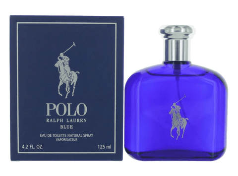 4.2 oz bottle of polo blue cologne for men