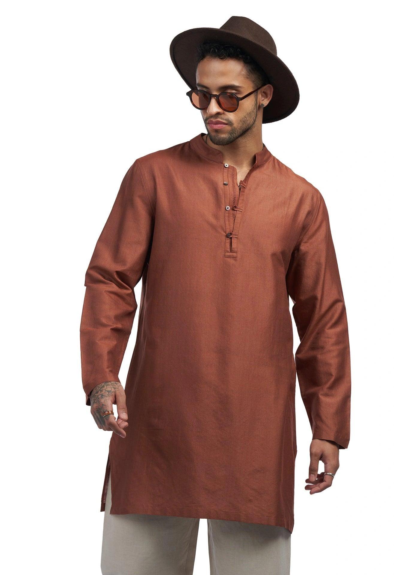 cotton silk Qurta with placket embroidery