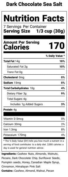 dark chocolate grain free granola nutrition facts