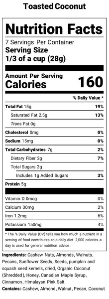 toasted coconut grain free granola nutrition facts