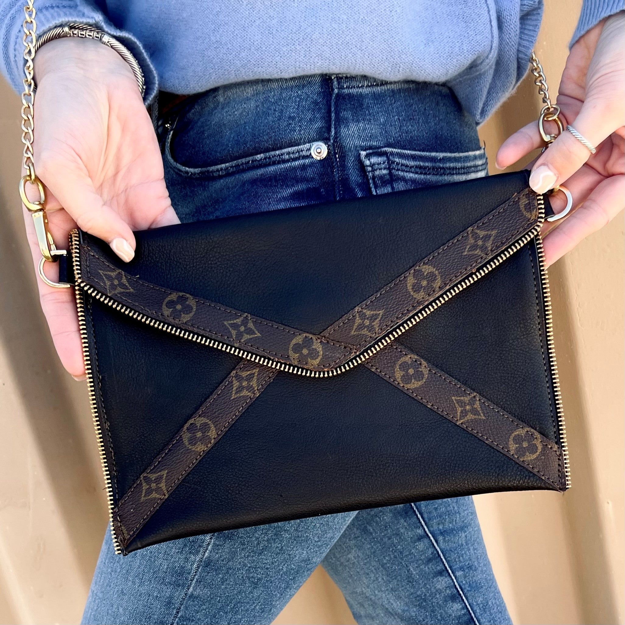 Upcycled LV Genuine Leather BRYLEE 2 IN 1 Cross Body