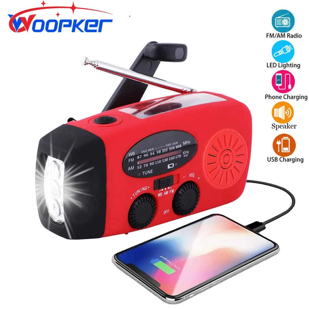 Multifunction Radio Hand Crank Solar USB FM/ AM/ NOAA WB Weather Radios Emergency Flashlight Power Bank