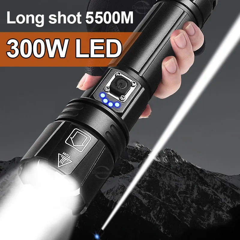 Most Powerful LED Flashlight USB Rechargeable Torch Light High Power Flashlight