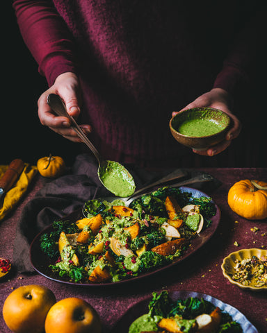 Roasted Turmeric Potatoes and crispy Kale dish.