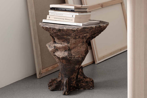 Handmade and one-of-a-kind ceramic side tables in brown nuances