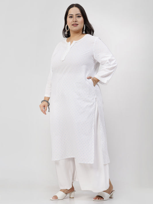 Women Plus Size Swiss-Dot Kurta With Lace - Kashyap Global Lifestyles LLP