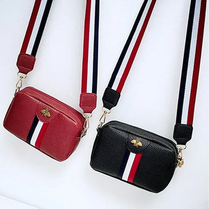 Women's Bee Shoulder/Crossbody Bag Leather Phone Bags Stripe Zipper Fashion Belt Wholesale 2022 New Style Girls Mini Purse - Just4MeStore