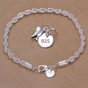 New High quality 925 Sterling Silver 4MM Women Men chain Male Twisted Rope Bracelets Fashion Silver Jewelry - Just4MeStore