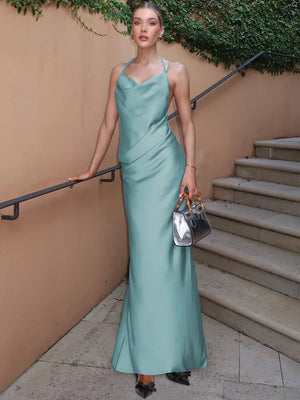 Spaghetti Strap Backless Sexy Maxi Dress Women Gown Fashion Solid Sleeveless Bodycon Evening Club Long Dress Elegant - Pekosa Women Fashion