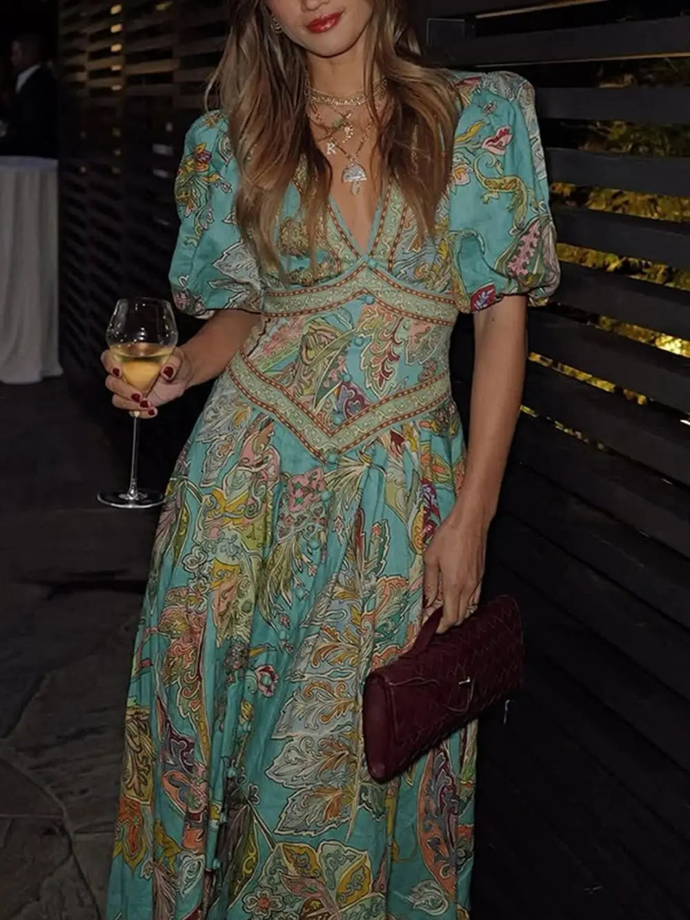 Women Slim Waist Dresses 2025 European American SpringSummer New Printed Lantern Sleeve Dress Casual Loose Vacation Female Dress