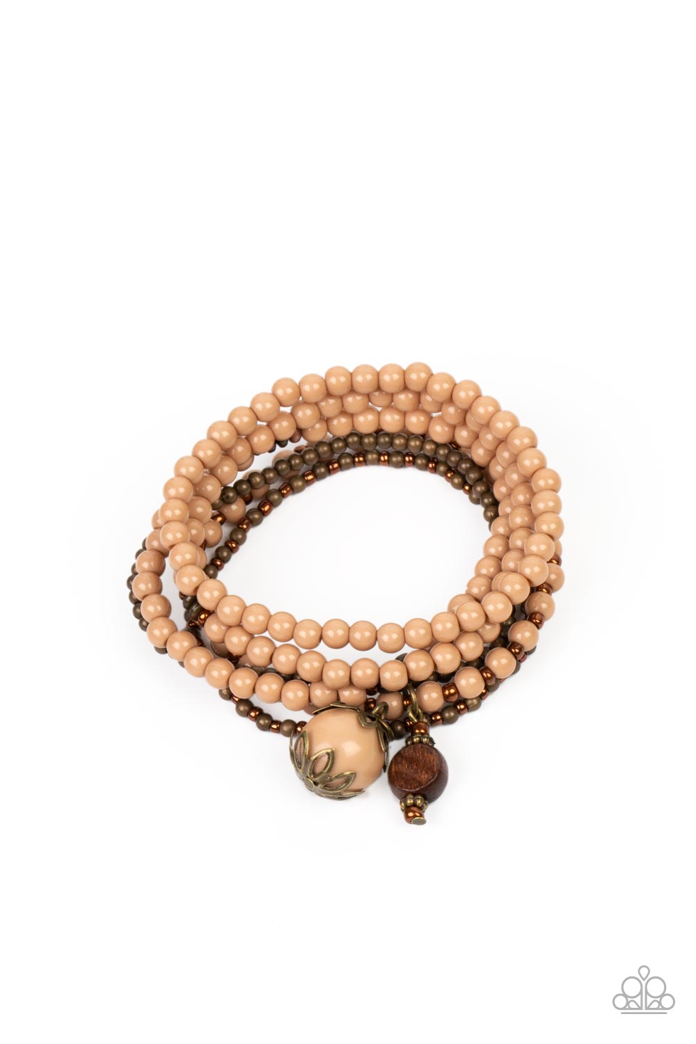 Epic Escapade - Brown, Copper, Brass, & Wooden Beaded Set of 6 Paparazzi Stretch Bracelets