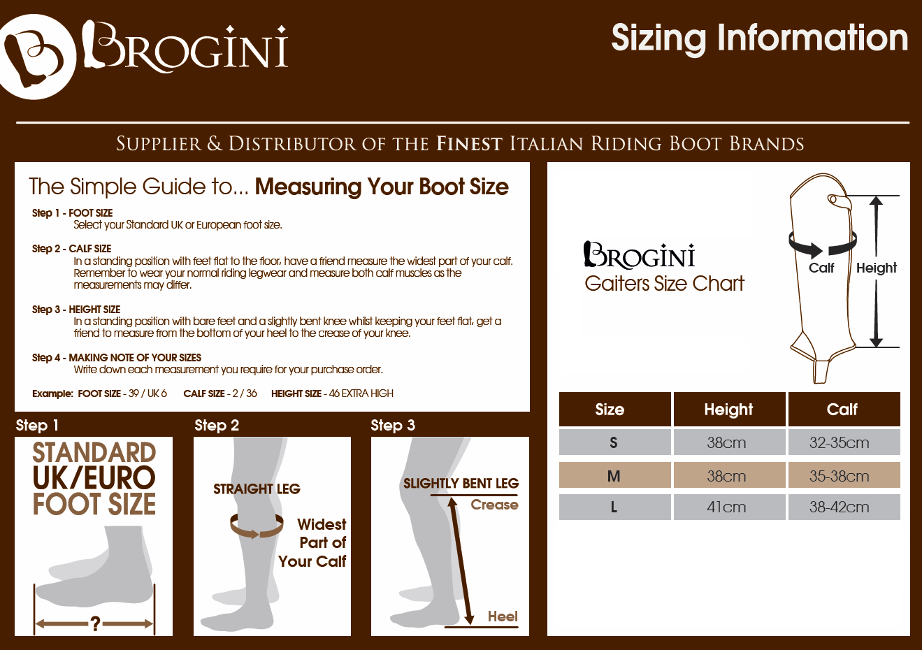 Brogini Riding Boots Size Chart