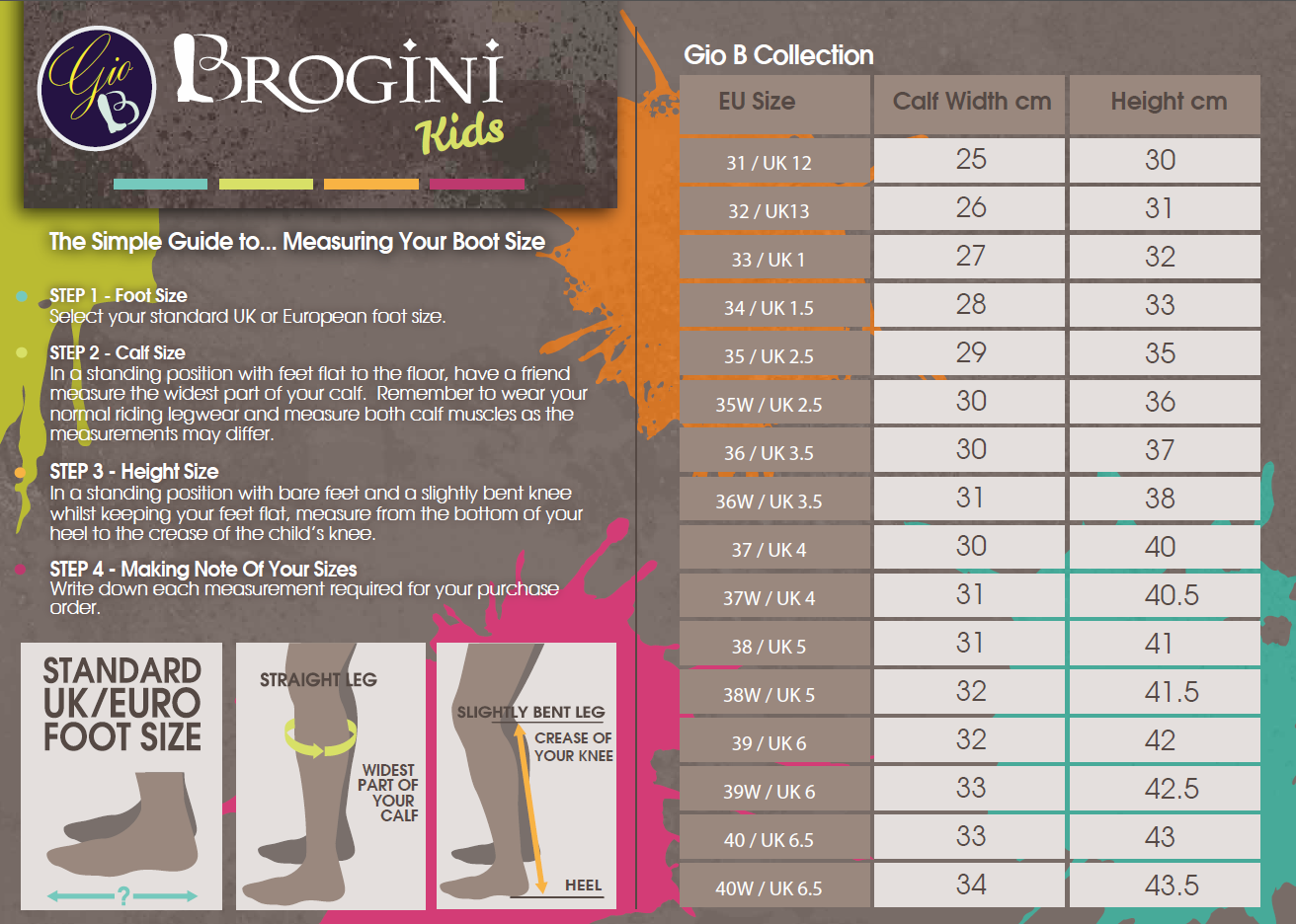 Brogini Riding Boots Size Chart