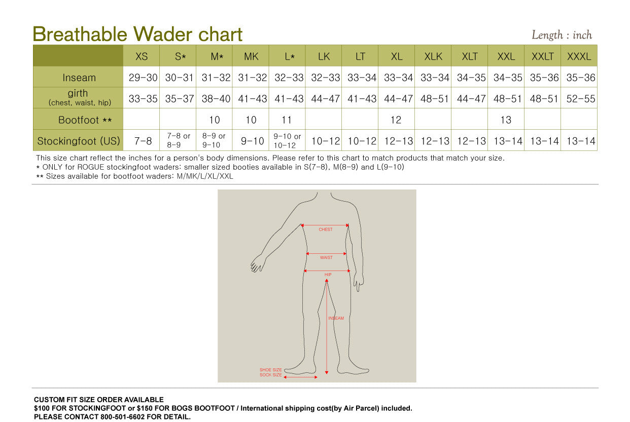 Redington Waders Size Chart