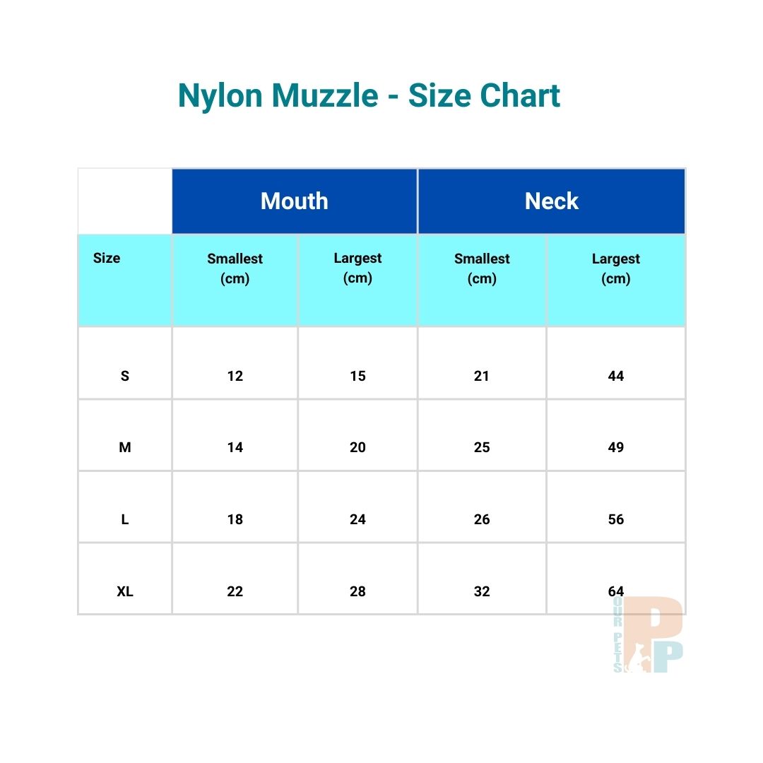 Breathable Nylon Dog Muzzle Size Chart