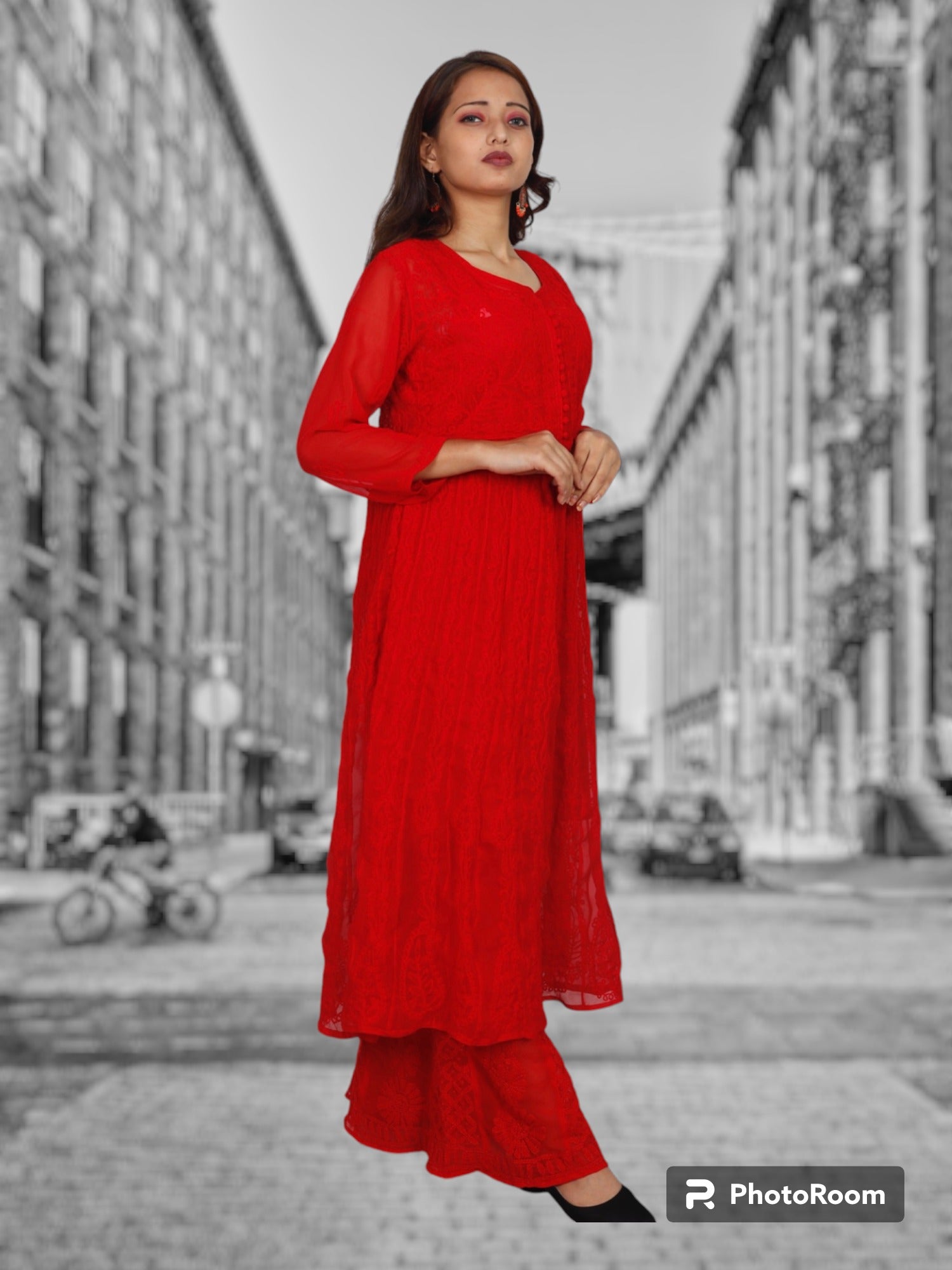Red Lucknowi Chikan Georgette Kurti Inner Set, Size: M at Rs 280 in Lucknow