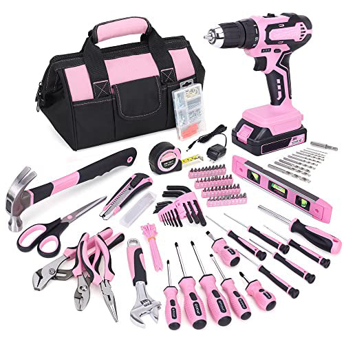 232-Piece 20V Pink Cordless Lithium-ion Drill Driver and Home Tool