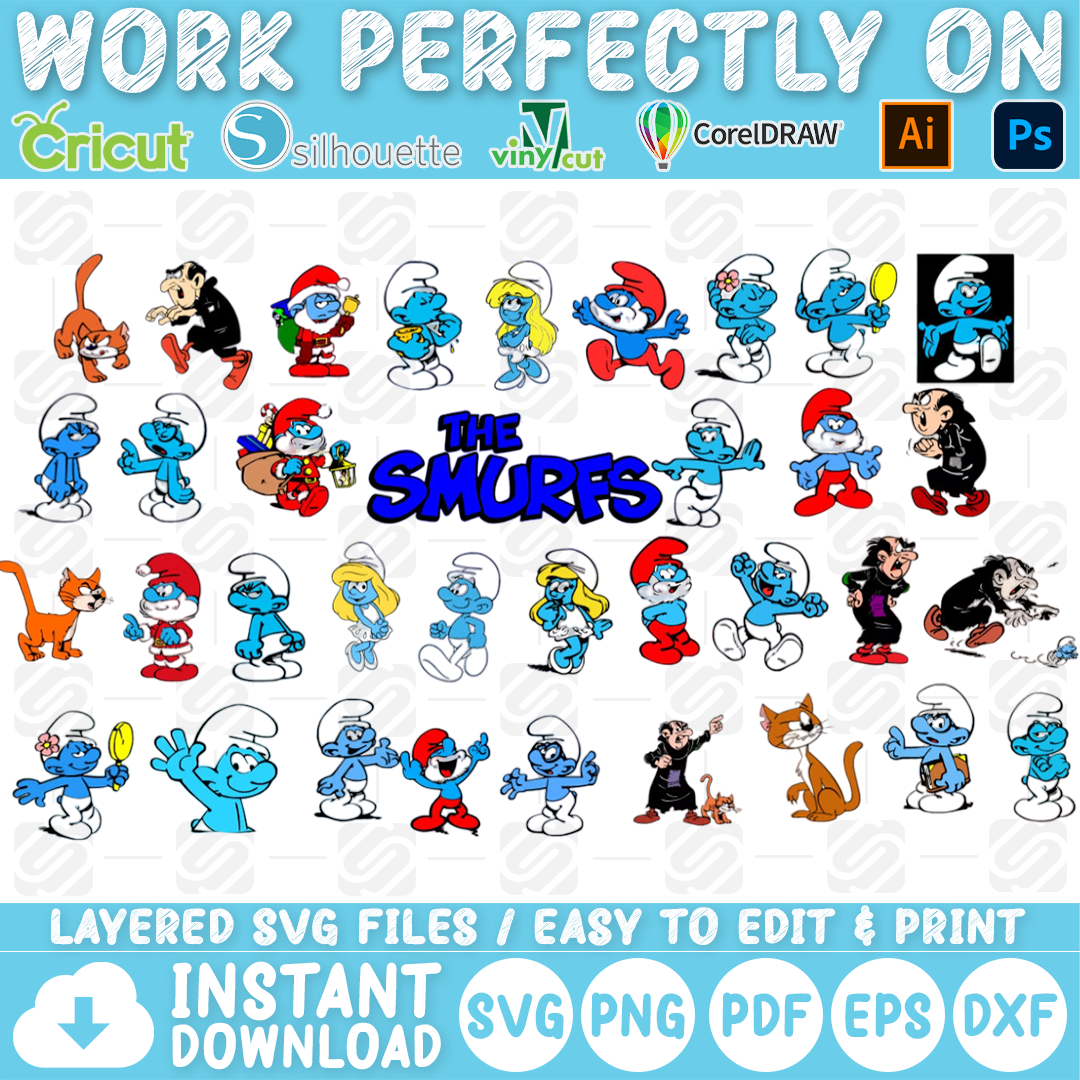 Smurfs Bundle SVG, Smurfs SVG, Smurfs Cutfile, Smurfs Clipart, Smurfs Tshirt, Instant Download