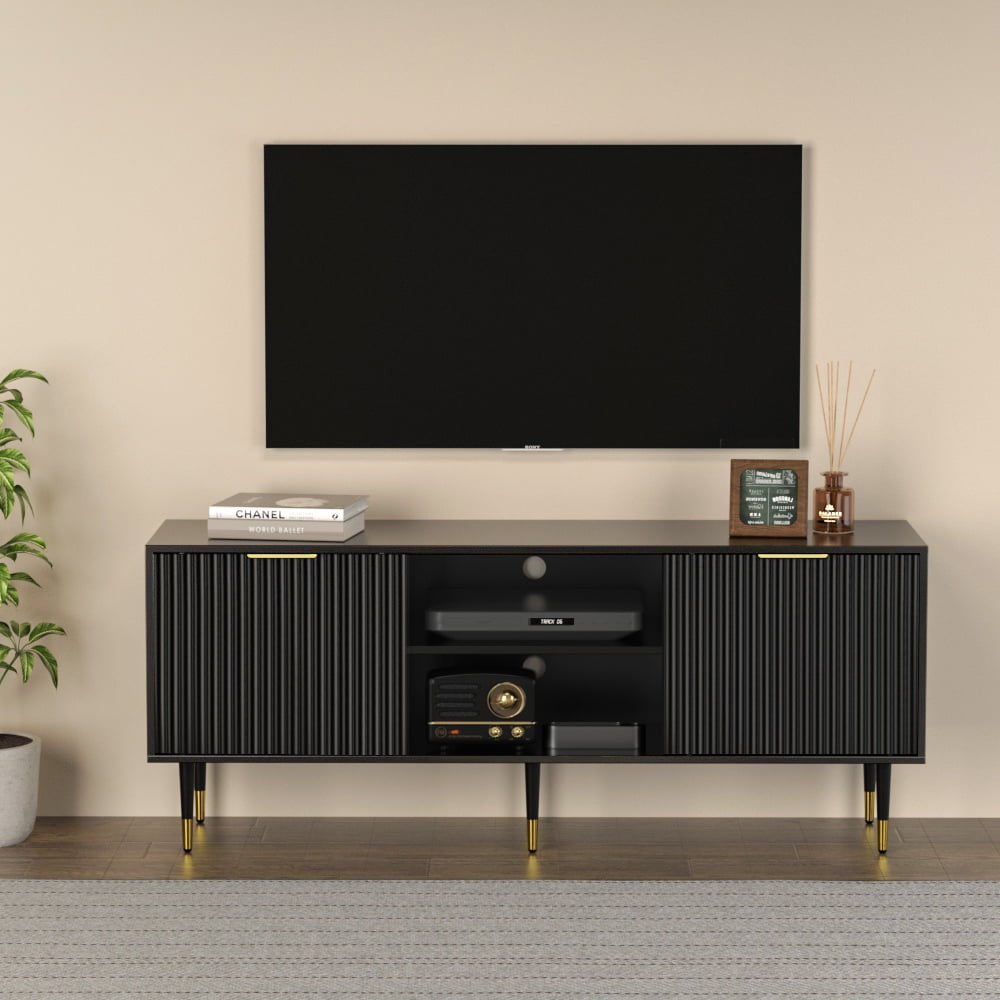 Urban Deco Classic Media Console Wood TV Stand,Entertainment center for tvs,TV CONSOLE for Living Room, Bedroom,Black