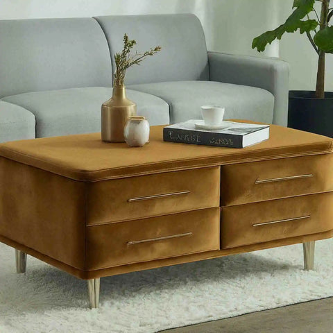 Modern fabric covered coffee tables having sleek and minimalistic look.