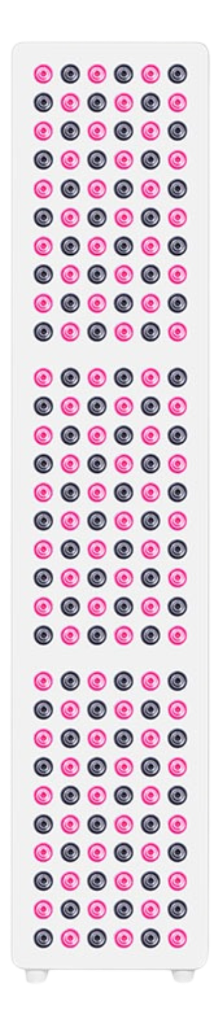 A vertical whiteboard with a grid of pink and black game pieces.
