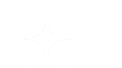 Logo for Solis Red Light Therapy with stylized text and leaf motif.