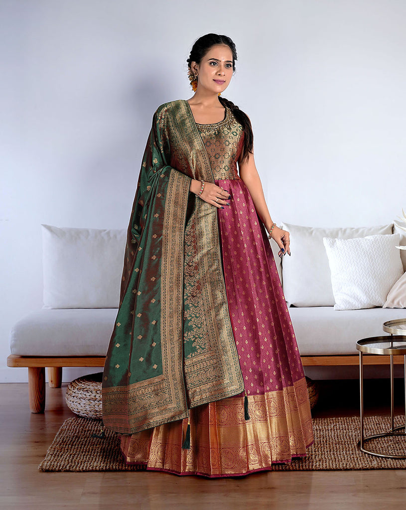 Odette Women Gold Banarasi Silk Woven Stitched Gown