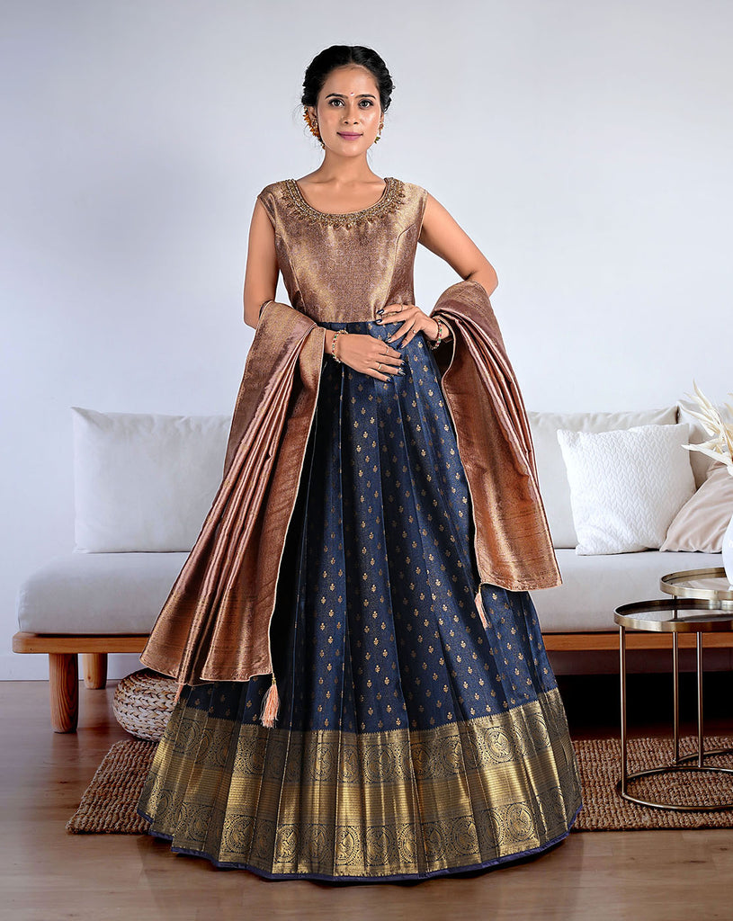 Stunning Banarasi Weaving Silk Festive Wear Gown With Dupatta