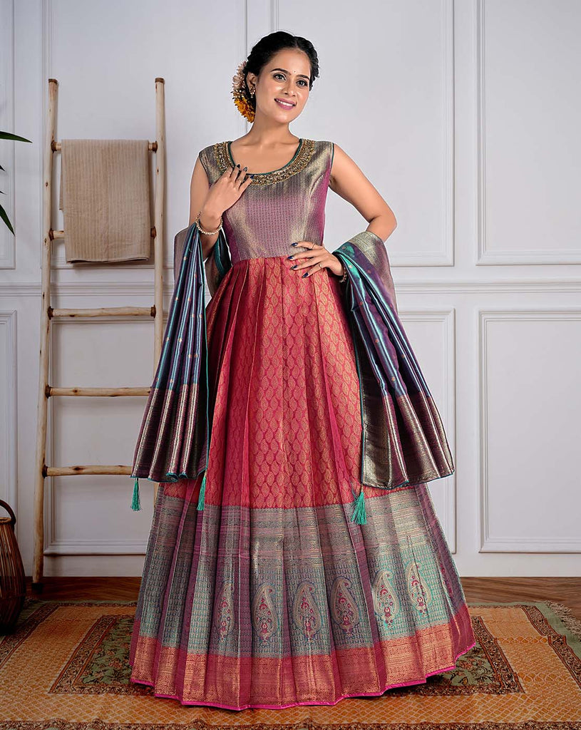 Silver Fushia Banarasi Dress