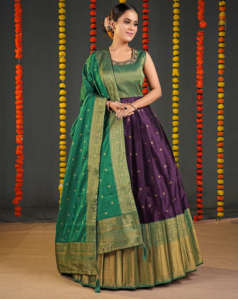 Nina Chanderi Silk Gown with Banarasi Dupatta – Mina Designer Collection