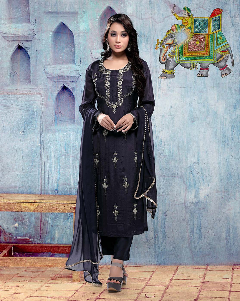 silk embroidered kurti and pant