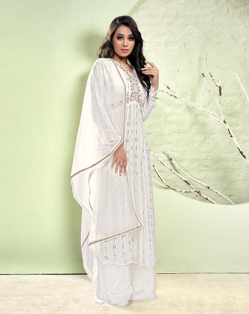 white palazzo suit in georgette readymade