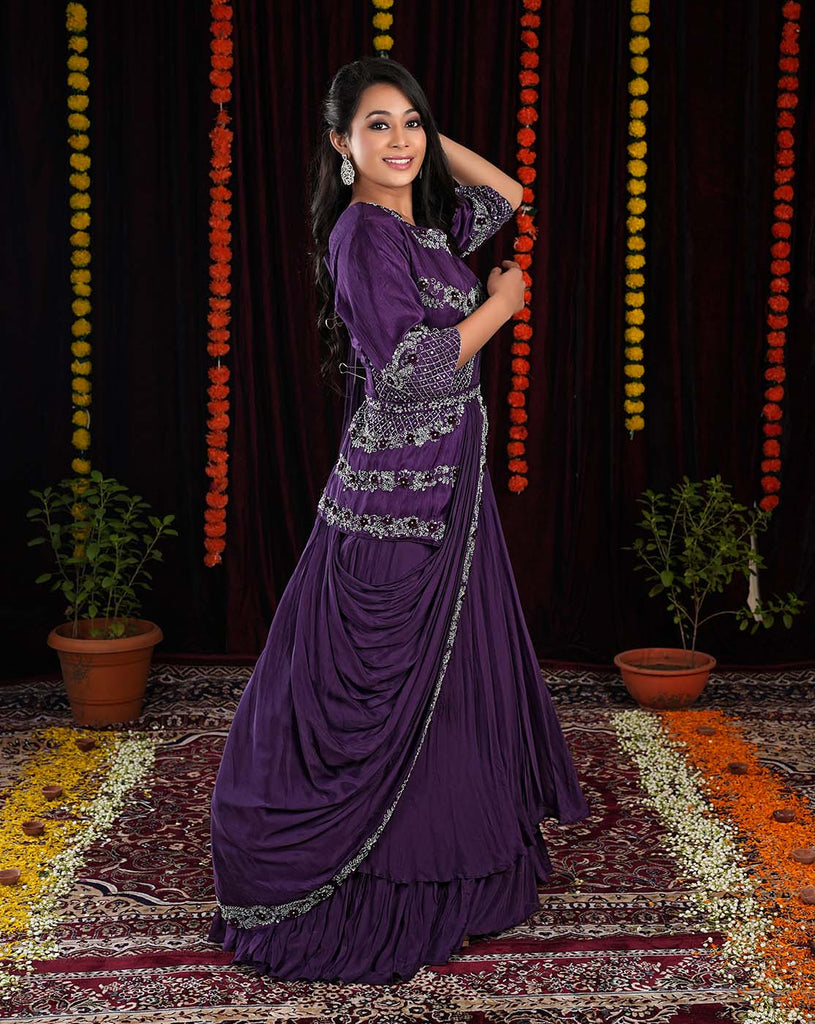 simple indo western saree drape gown