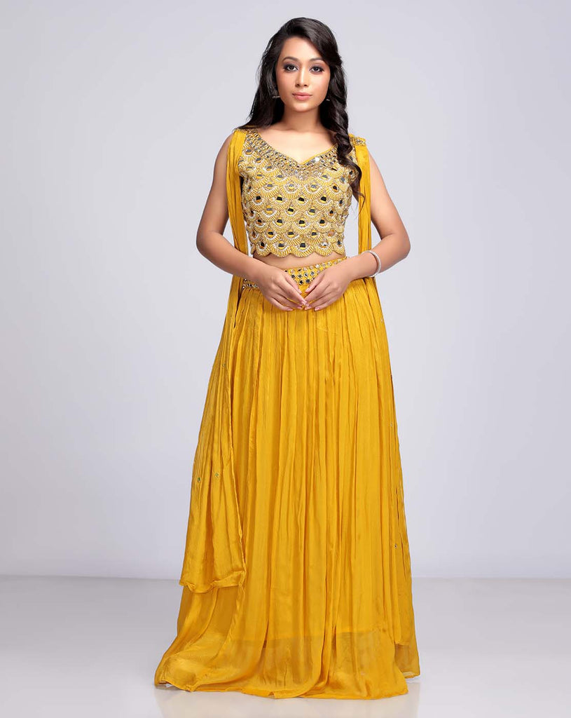 Crop Top Lehenga Mirror Work