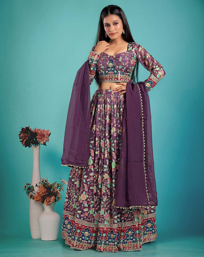 simple crepe printed embroidered lehenga