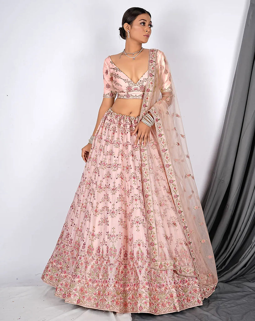 Wonderful Pink Embroidered Wedding Wear Lehenga Choli