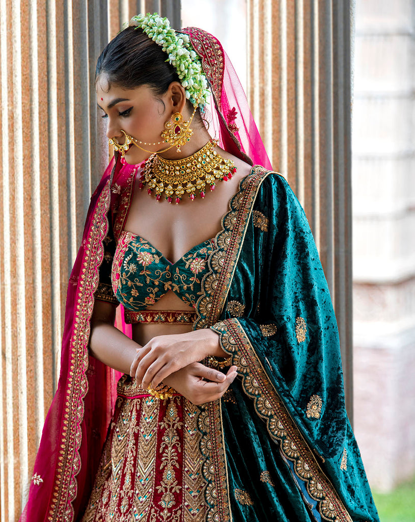 V Neck Blouse with Bridal Lehenga