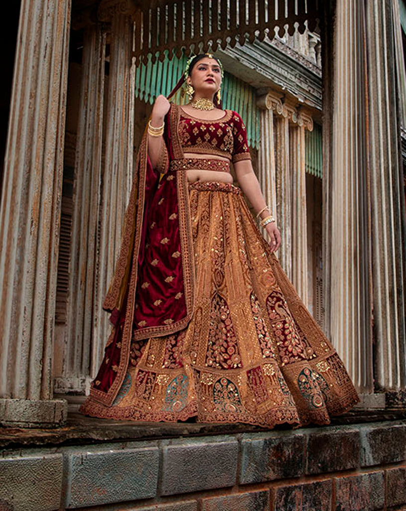 Bridal Lehenga with Round Neck Choli