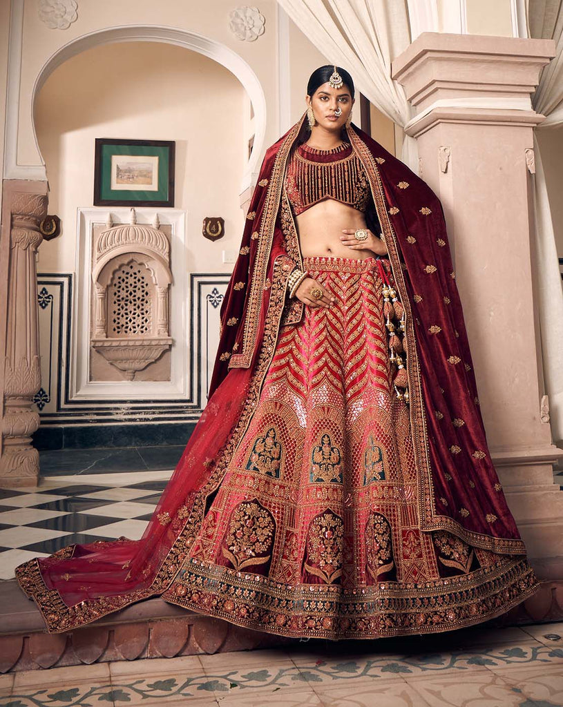 dark red bridal lehenga Shades Bridal Wear