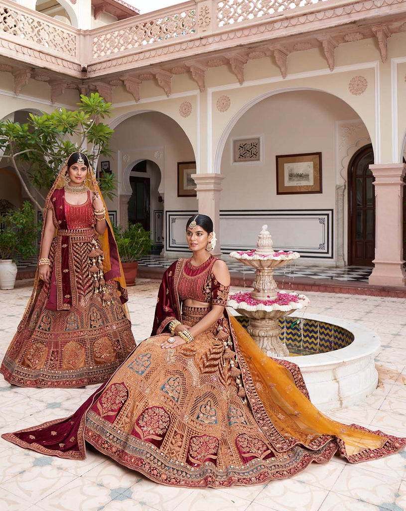 vibrant velvet lehenga for wedding