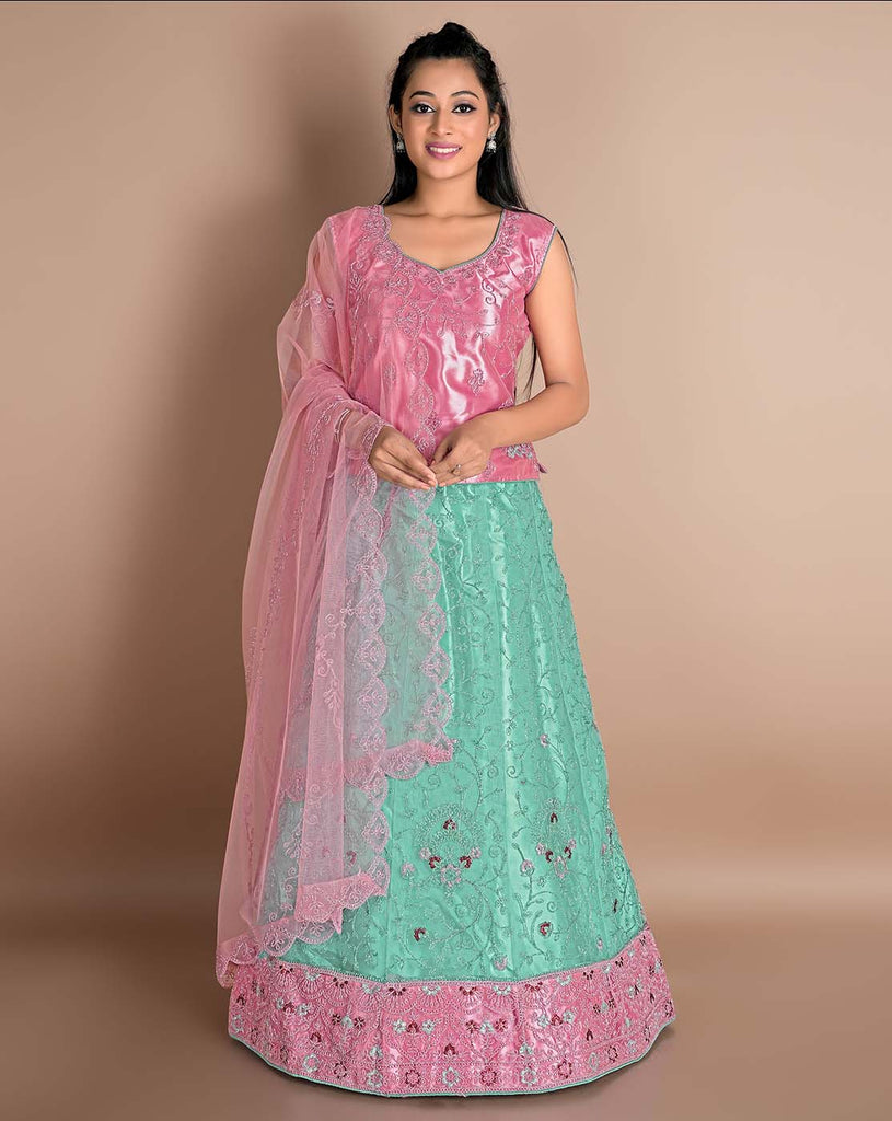 net lehenga choli with dupatta